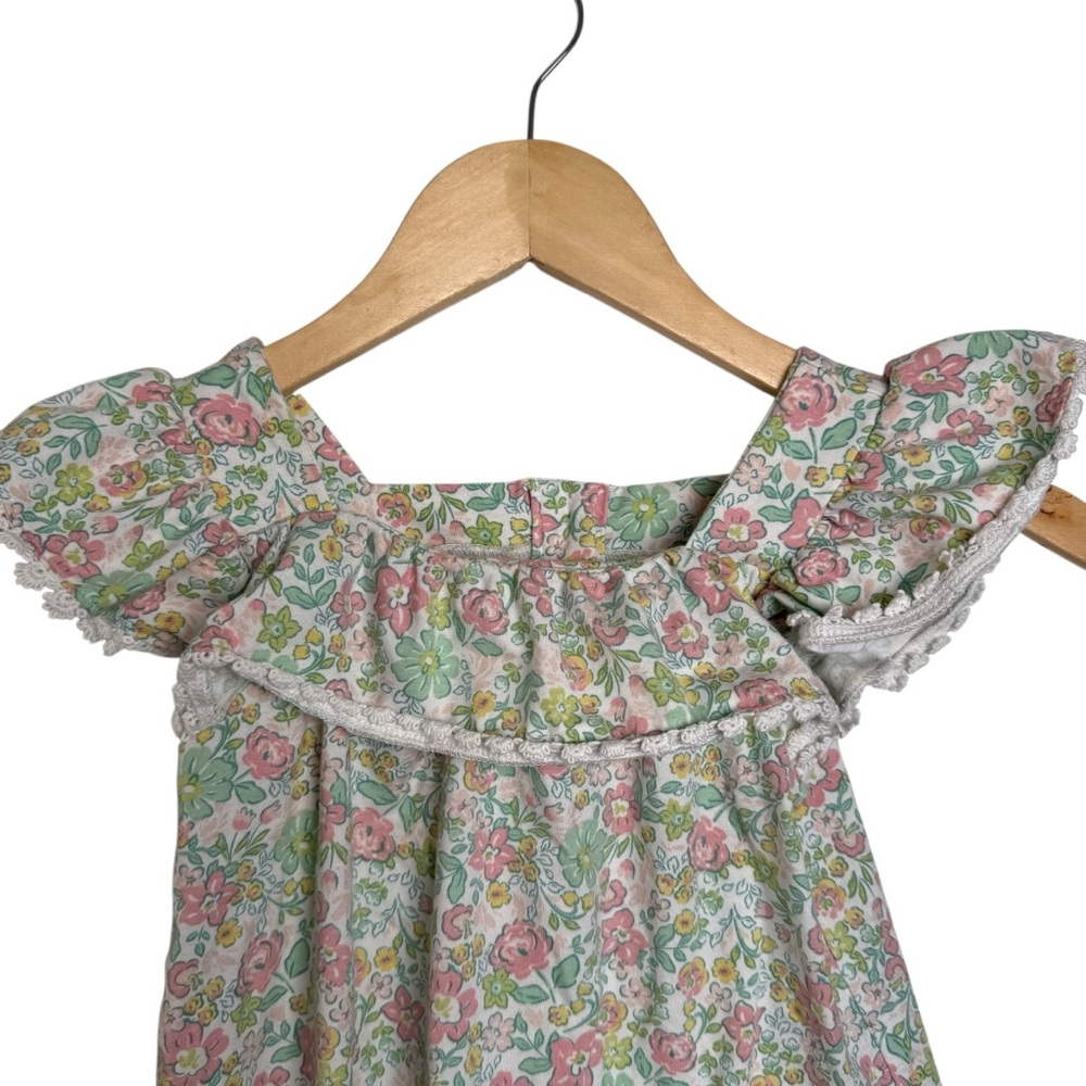 Flapdoodles Floral Print Babydoll Flutter Sleeve Tee Girls 4T Ruffle Peasant Top - Picture 3 of 7